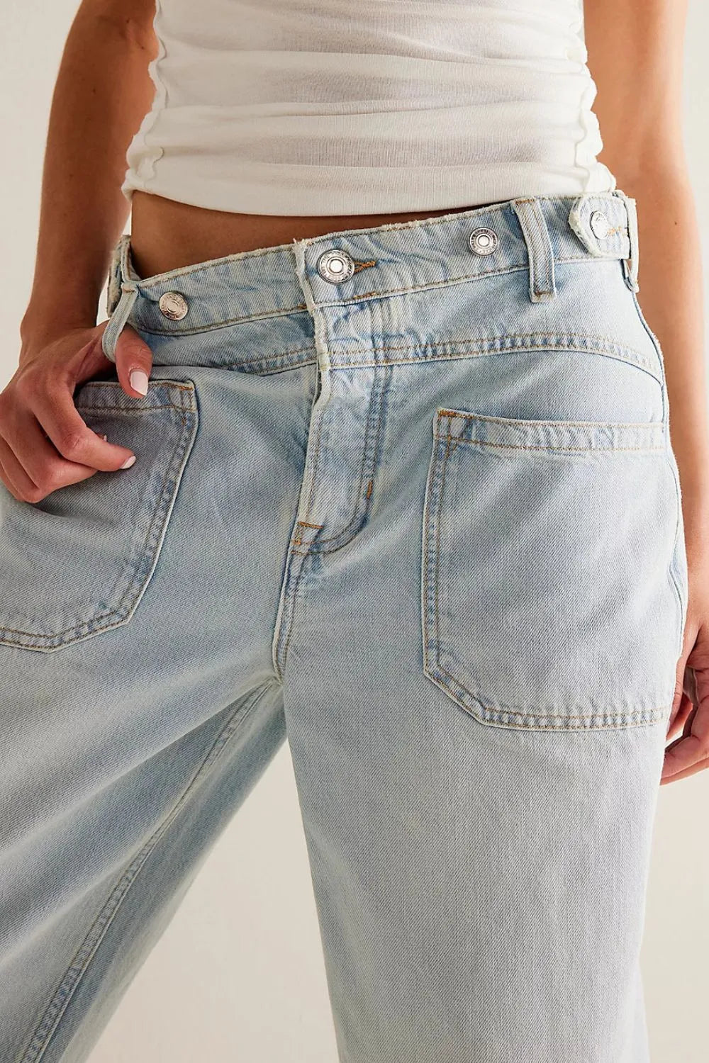 Pantalon Jean large délavé avec poches