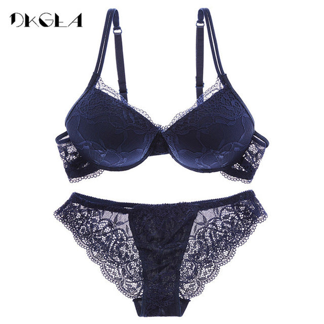 Ensemble de sous-vêtements en coton épais pour femmes, soutien-gorge super froncé, soutien-gorge sexy noir, culotte, lingerie en dentelle, bonnets A, B et C, soutien-gorge push-up
