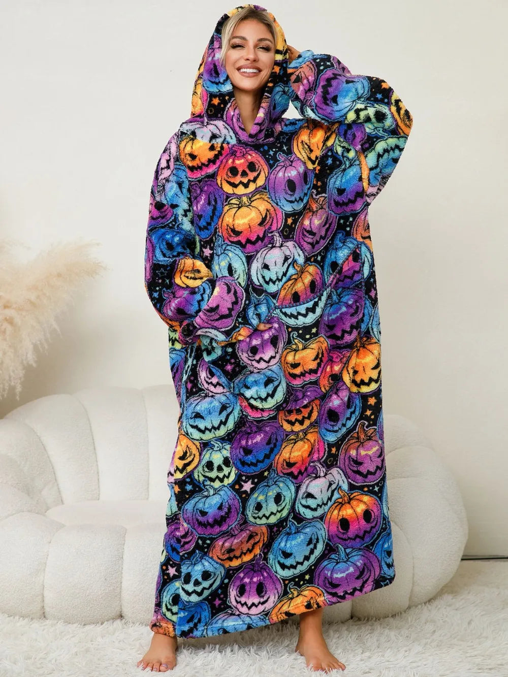 Pocketed Long Sleeve Hooded Lounge Dress