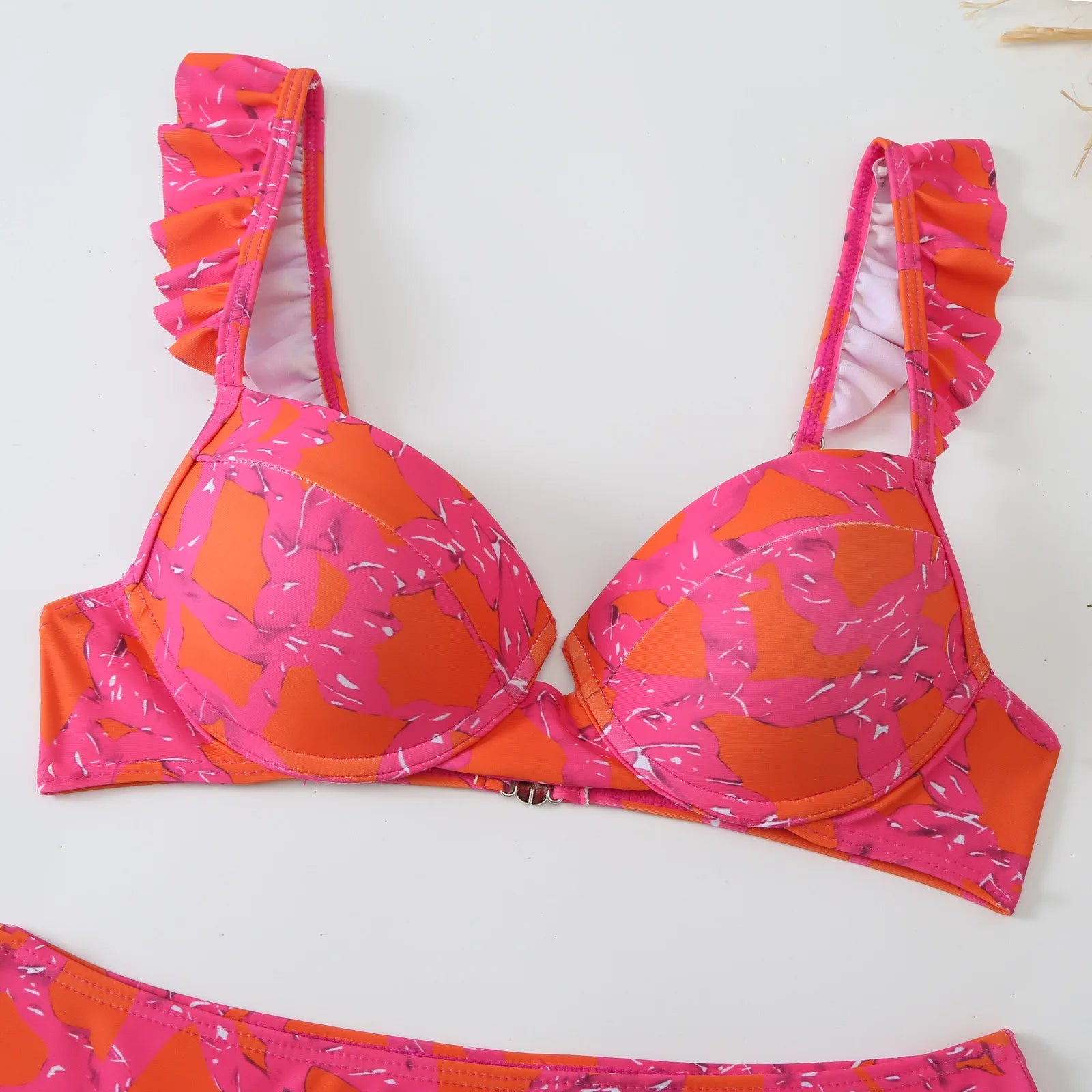 Maillot de bain bikini fendu imprimé vintage pour femme, ensemble sans bretelles, manches bouffantes, cache-maillot, jupe en mousseline de soie, pour la plage, piscine
