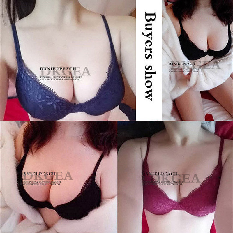 Ensemble de sous-vêtements en coton épais pour femmes, soutien-gorge super froncé, soutien-gorge sexy noir, culotte, lingerie en dentelle, bonnets A, B et C, soutien-gorge push-up