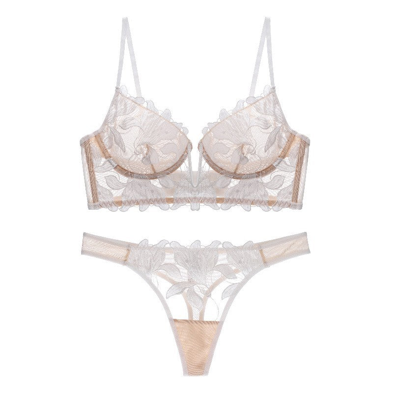 Ensemble de lingerie sexy en dentelle brodée en V profond ultra-mince pour femmes, soutien-gorge grande taille