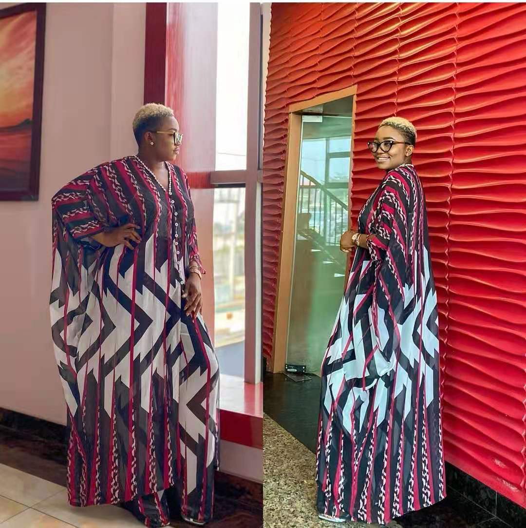 Ensemble deux pièces cardigan en mousseline de soie et pantalon ample, robe africaine