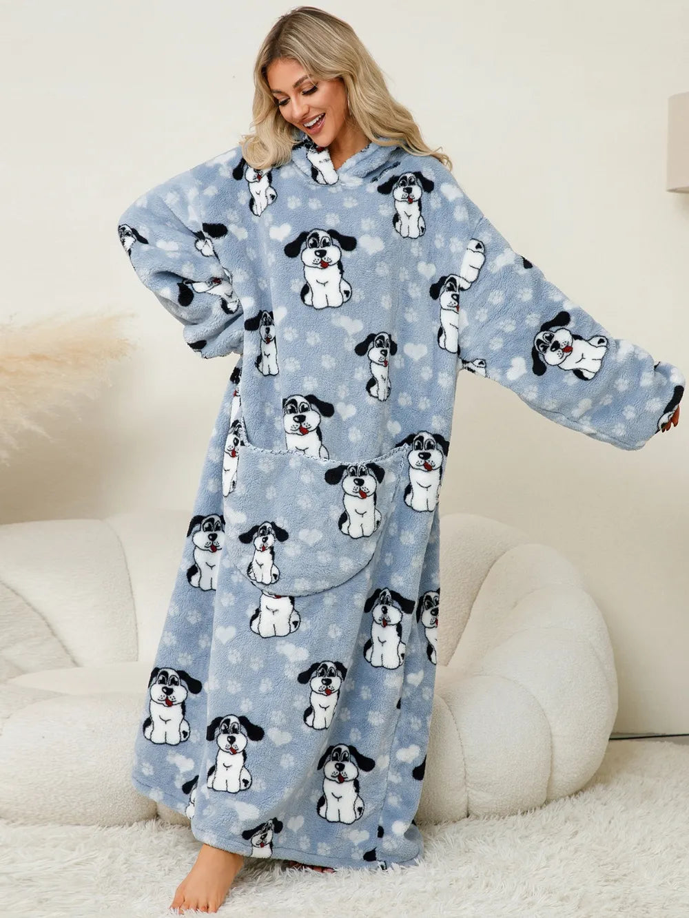 Pocketed Long Sleeve Hooded Lounge Dress