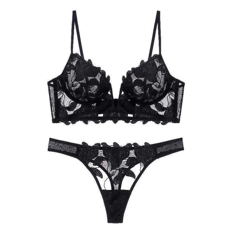 Ensemble de lingerie sexy en dentelle brodée en V profond ultra-mince pour femmes, soutien-gorge grande taille