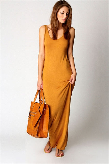 Robe simple, élégante et sexy pour femmes, col rond, sans manches, slim, maxi, très extensible, débardeur, printemps-été, robe longue fine