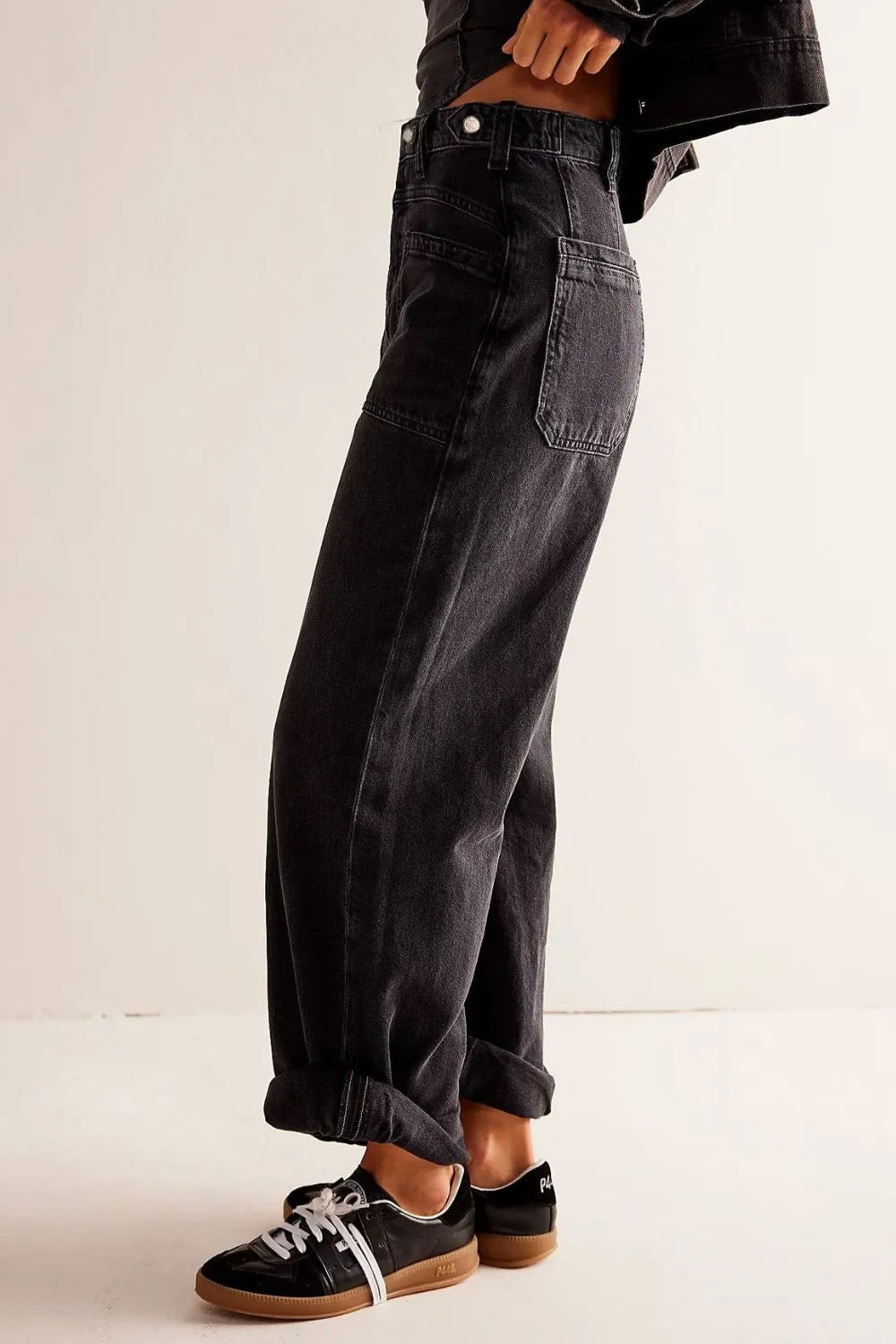 Pantalon Jean large délavé avec poches