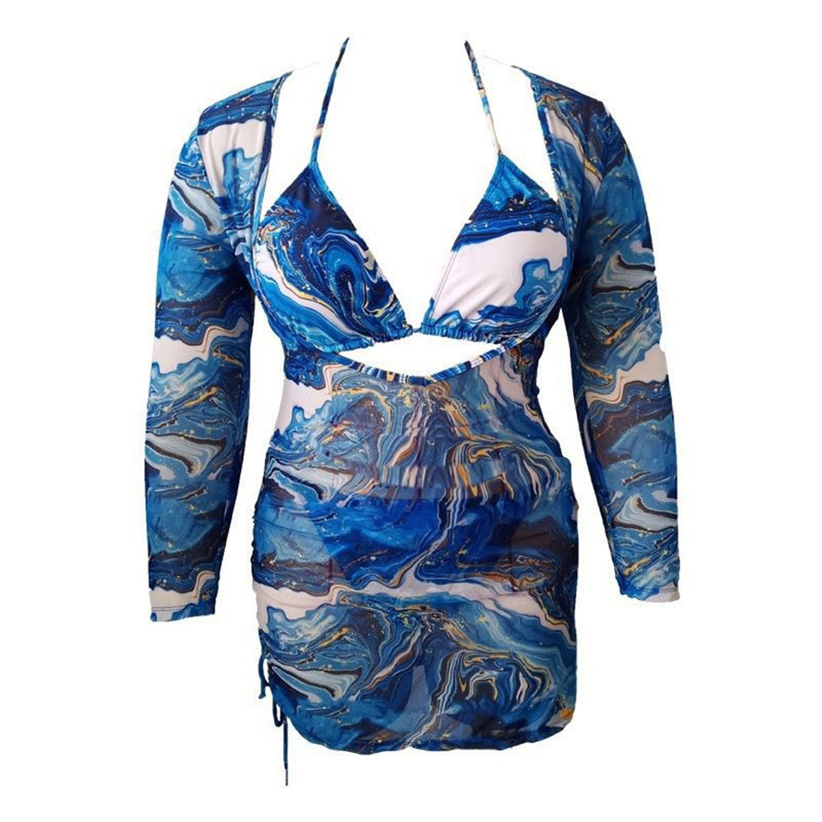 Nouveau bikini trois pièces à impression numérique, manches longues, chemisier en maille pour protection solaire, maillot de bain grande taille