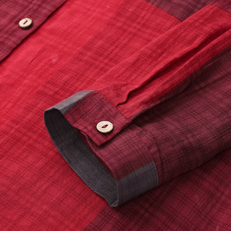 Robe à manches longues à carreaux, robe longue de plage, robe d'été élégante pour femmes, robe chemise longue boutonnée