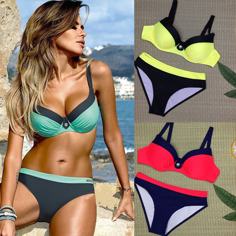 Nouveau maillot de bain sexy à boucle de couleur unie pour femme