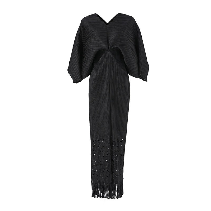 Robe de haute qualité solide designer col en V bureau travail dames maxi robes pour femmes manches chauve-souris élégante robe de soirée