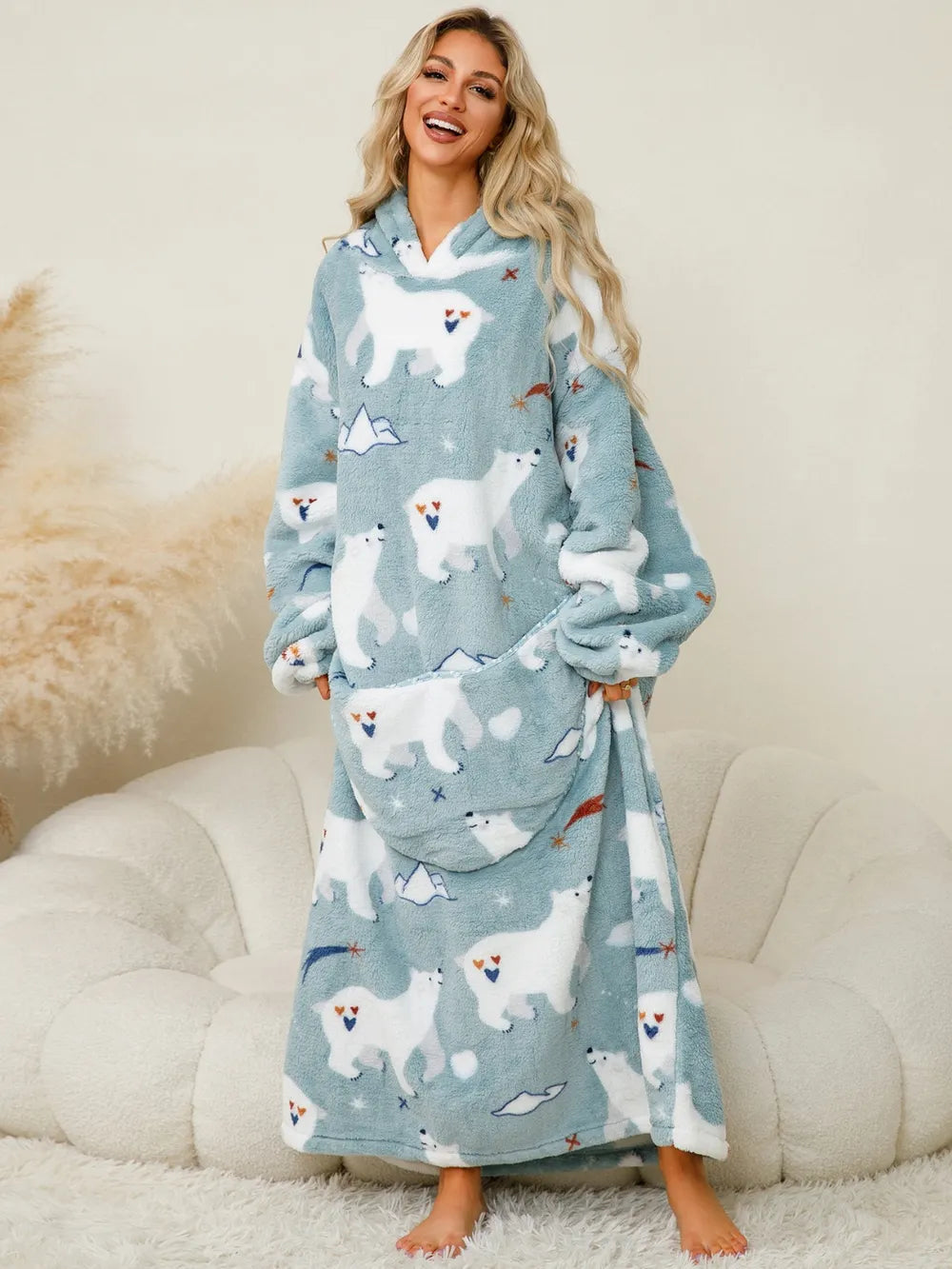 Pocketed Long Sleeve Hooded Lounge Dress