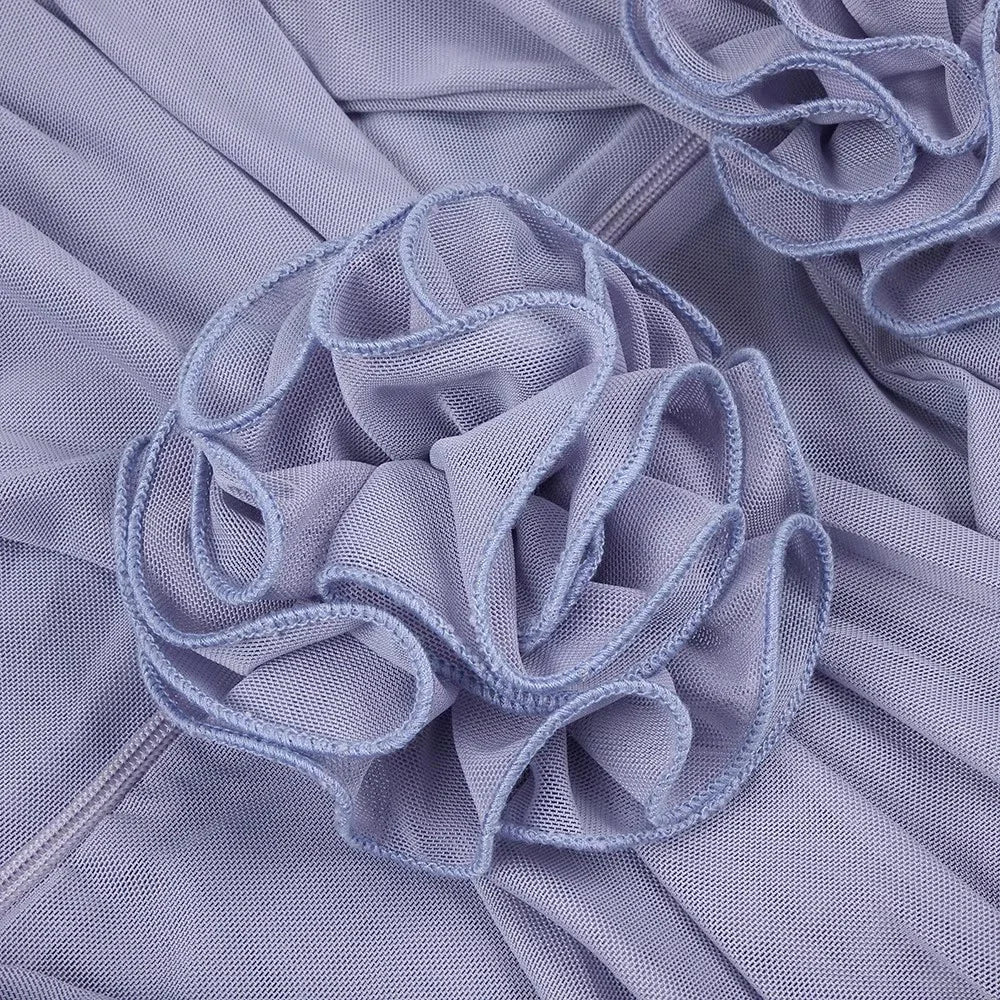 Robe longue sexy à fleurs 3D ajourée pour femme, élégante, épaules dénudées, sans manches, dos nu, robe de soirée
