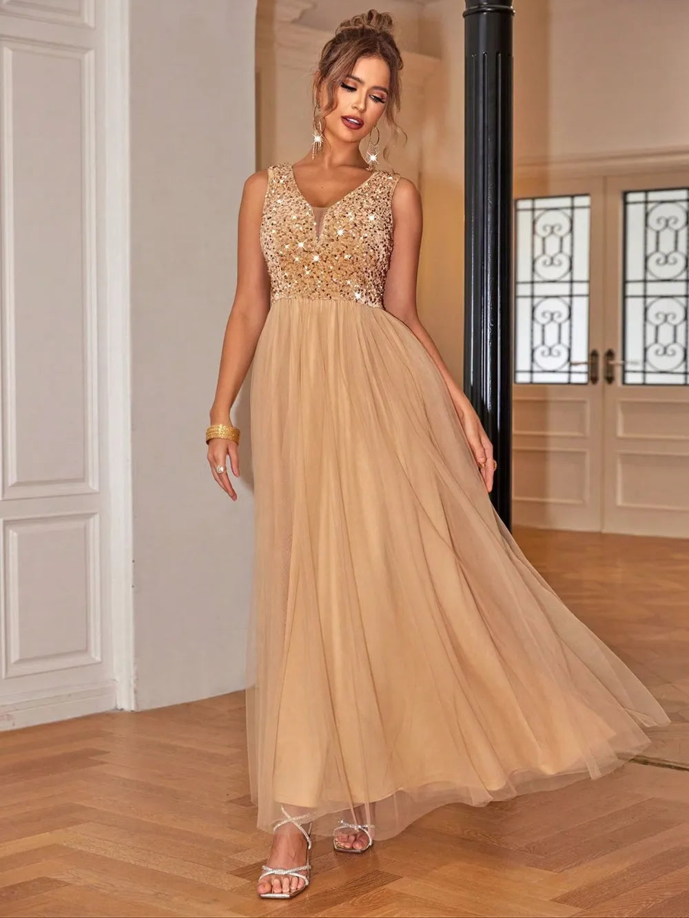 Robe trapèze en maille scintillante pour femme