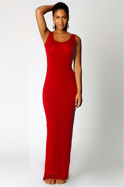 Robe simple, élégante et sexy pour femmes, col rond, sans manches, slim, maxi, très extensible, débardeur, printemps-été, robe longue fine