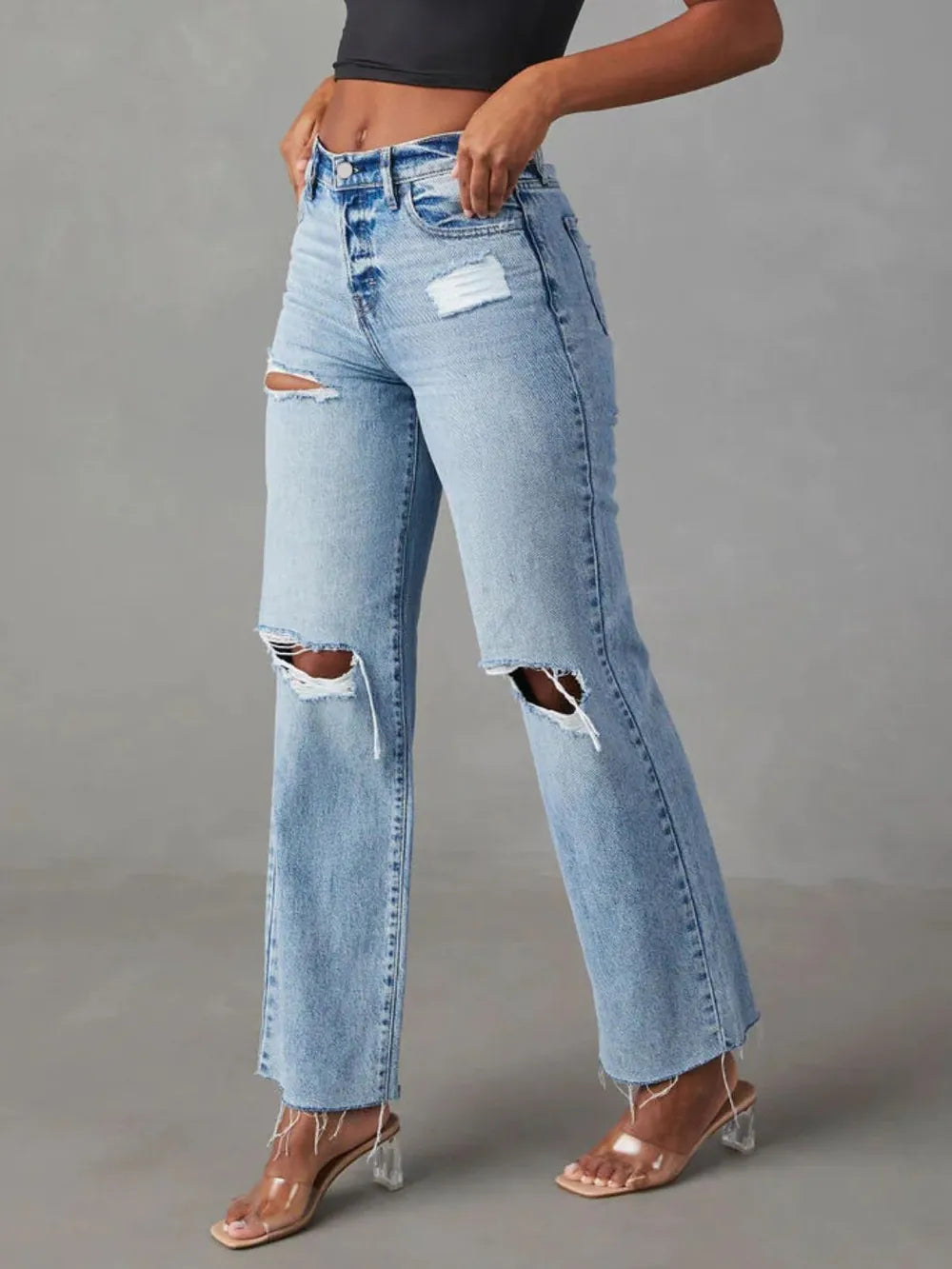 Pantalon Jean droit effet usé avec poches Opération réussie