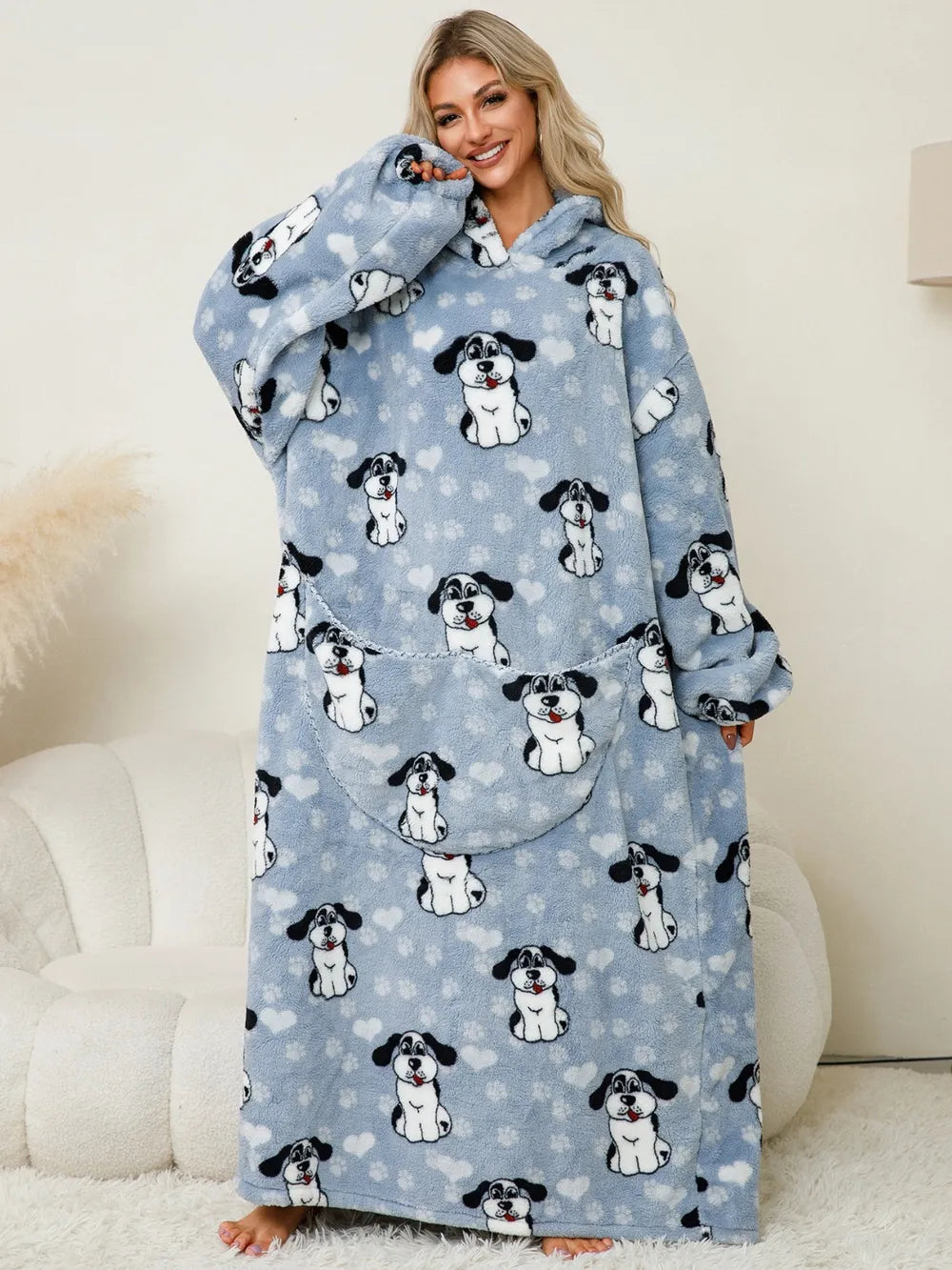 Pocketed Long Sleeve Hooded Lounge Dress