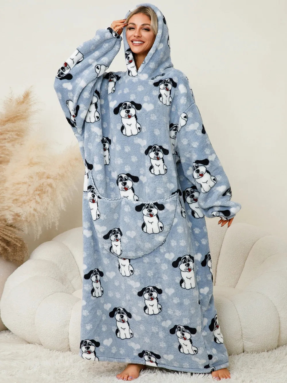 Pocketed Long Sleeve Hooded Lounge Dress