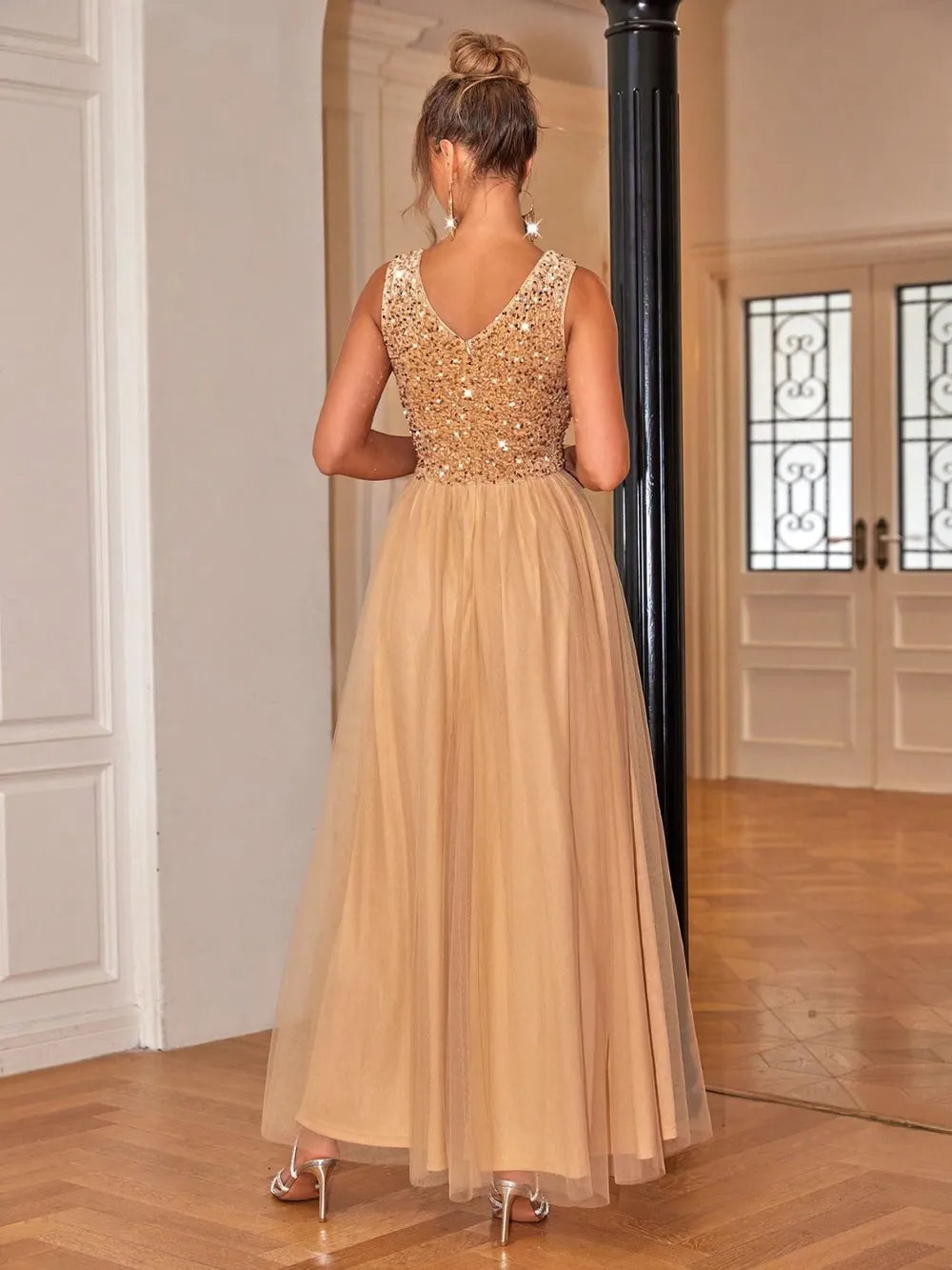 Robe trapèze en maille scintillante pour femme