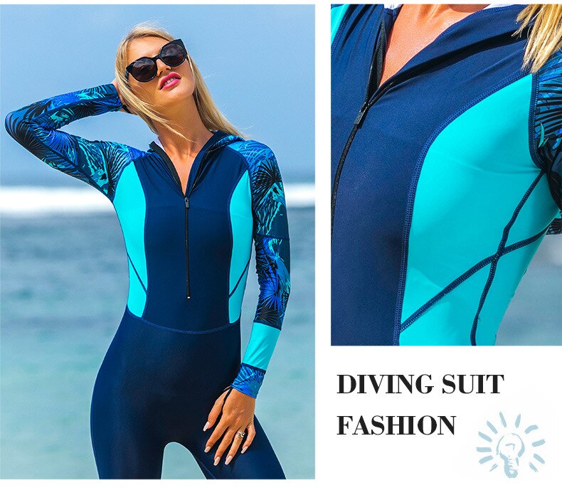 Sbart Combinaison de plongée à capuche à manches longues pour femme, imprimé tendance, combinaisons de plongée, méduses, surf, séchage rapide, maillot de bain