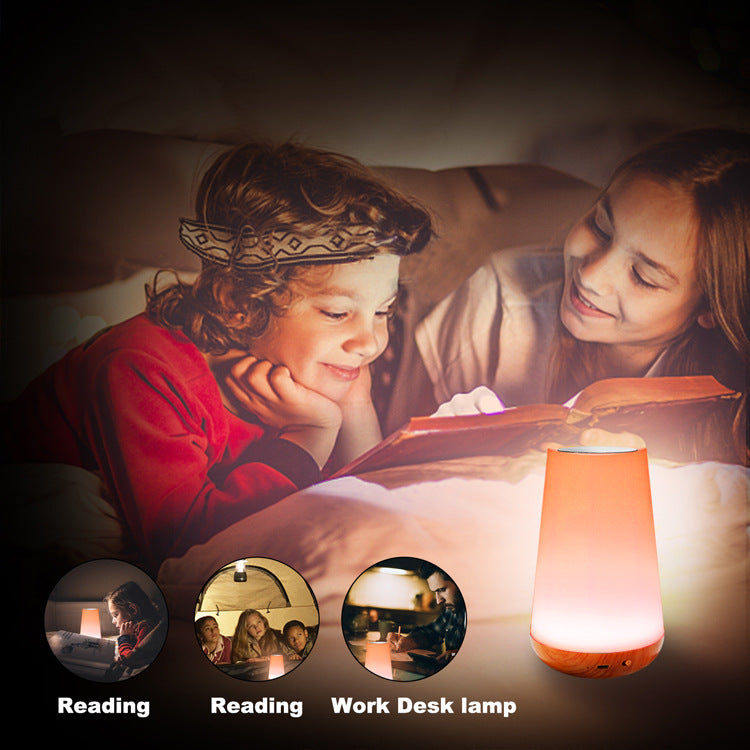Lampe de chevet créative à télécommande tactile en grain de bois, lampe de table créative, lampe de chevet de chambre à coucher, lumière d'ambiance arc-en-ciel