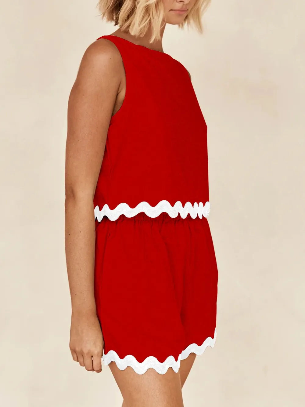 Ensemble débardeur et short à col rond et bordure contrastée