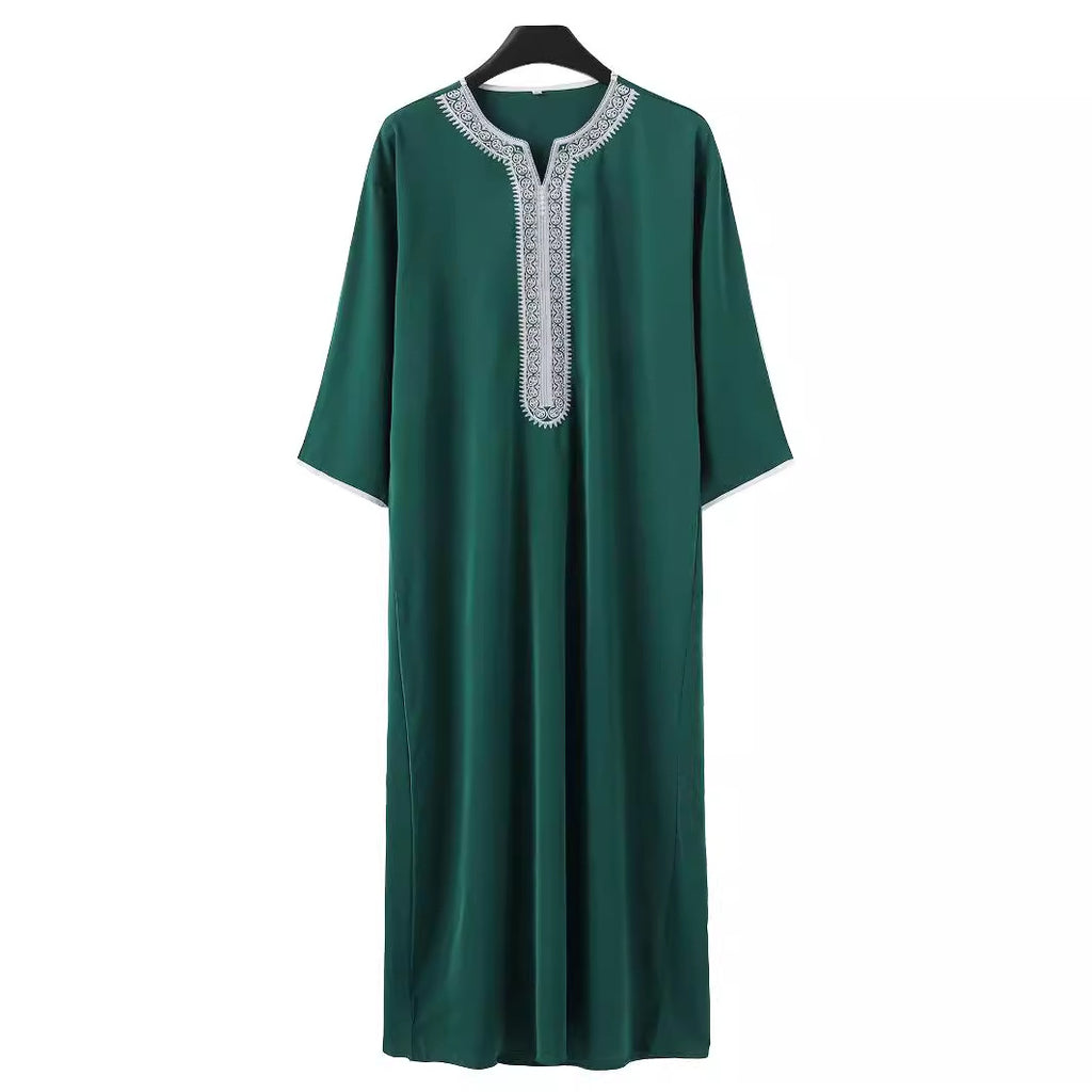 Robe Qamis à manches longues pour homme, style arabe du Moyen-Orient, brodée avec une enveloppe rouge