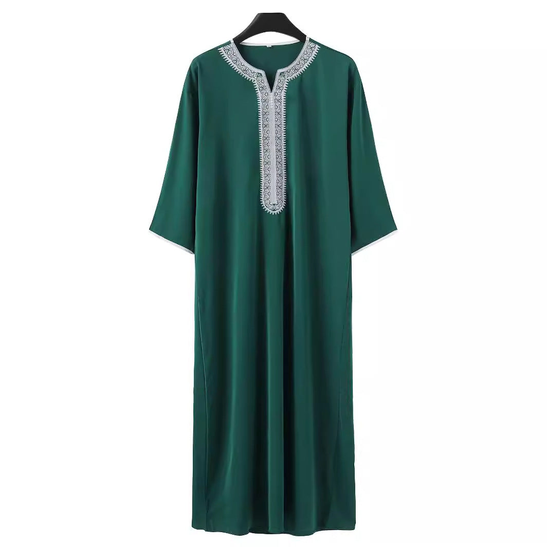 Robe Qamis à manches longues pour homme, style arabe du Moyen-Orient, brodée avec une enveloppe rouge