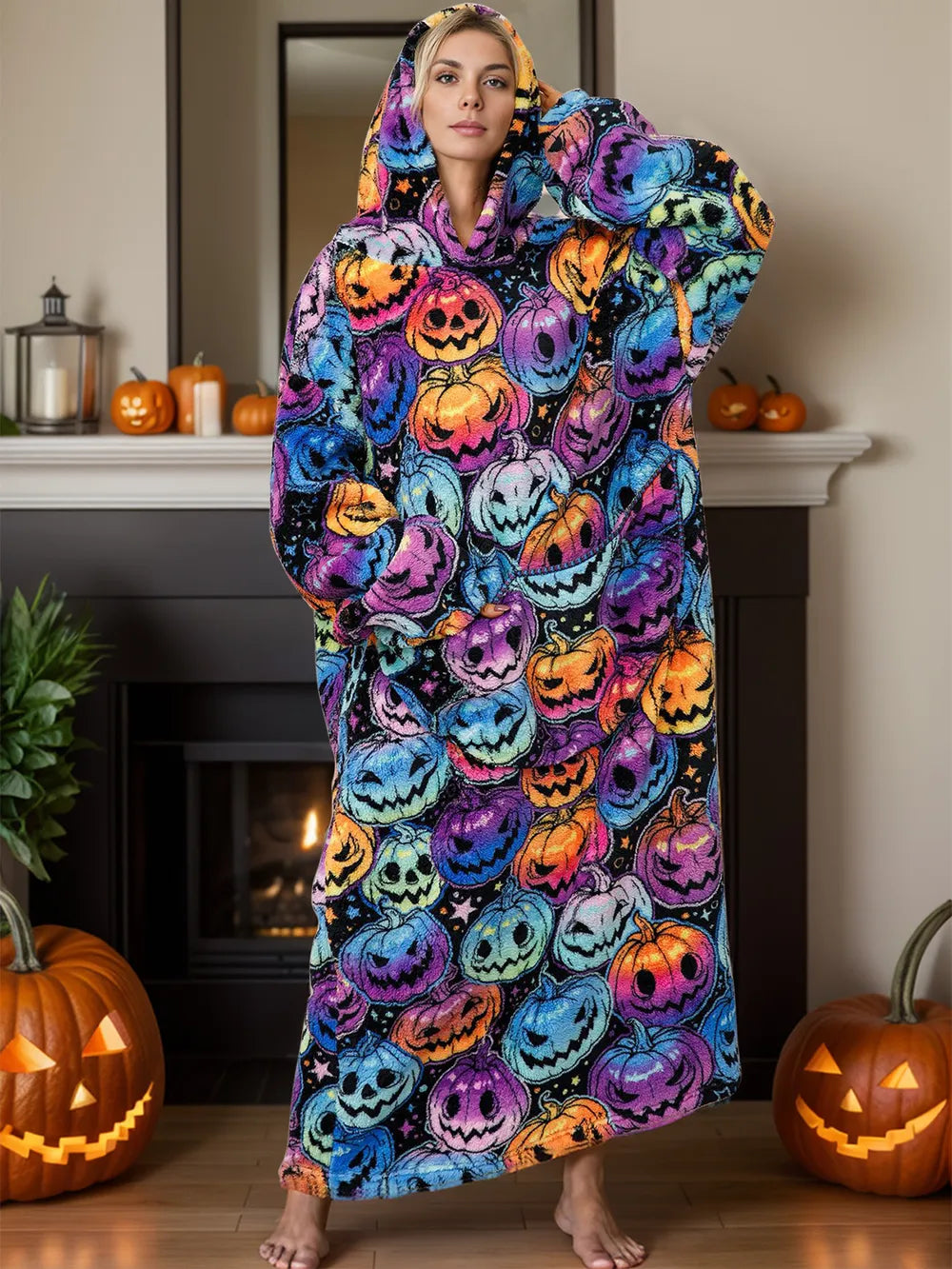 Pocketed Long Sleeve Hooded Lounge Dress