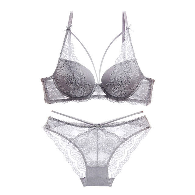 Ensemble de sous-vêtements verts pour femmes, soutien-gorge push-up, soutien-gorge en coton épais, noir, froncé, sexy, culotte, ensemble de lingerie en dentelle brodée