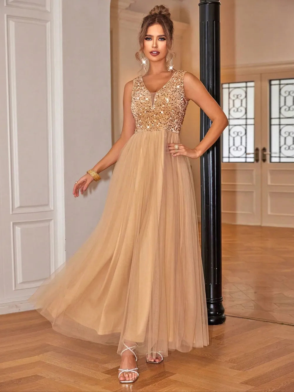 Robe trapèze en maille scintillante pour femme
