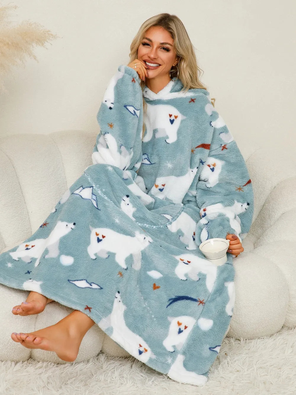 Pocketed Long Sleeve Hooded Lounge Dress