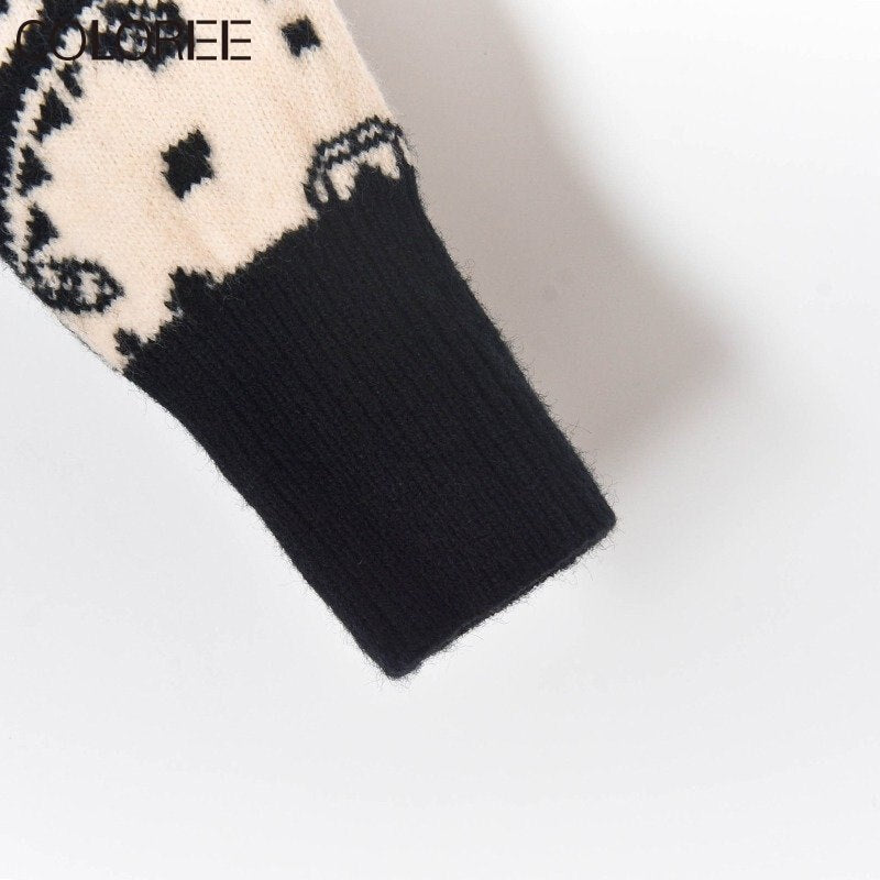 Pulls vintage en jacquard et perles pour femmes, mode automne-hiver, vêtements de créateurs