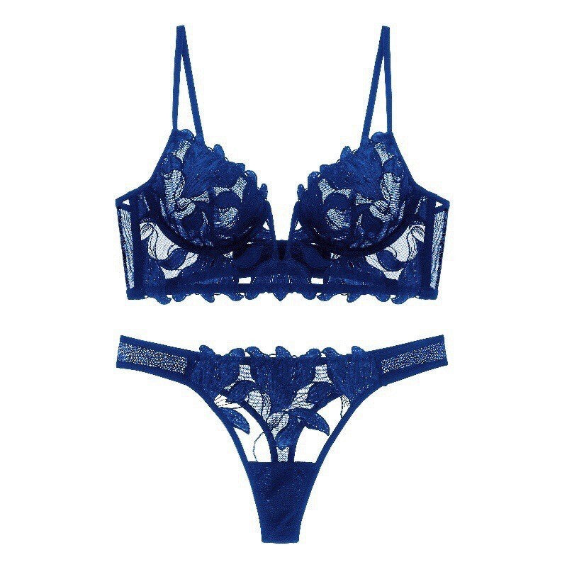Ensemble de lingerie sexy en dentelle brodée en V profond ultra-mince pour femmes, soutien-gorge grande taille