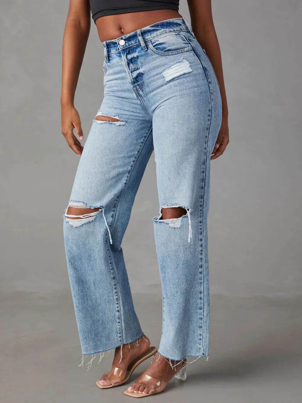 Pantalon Jean droit effet usé avec poches Opération réussie