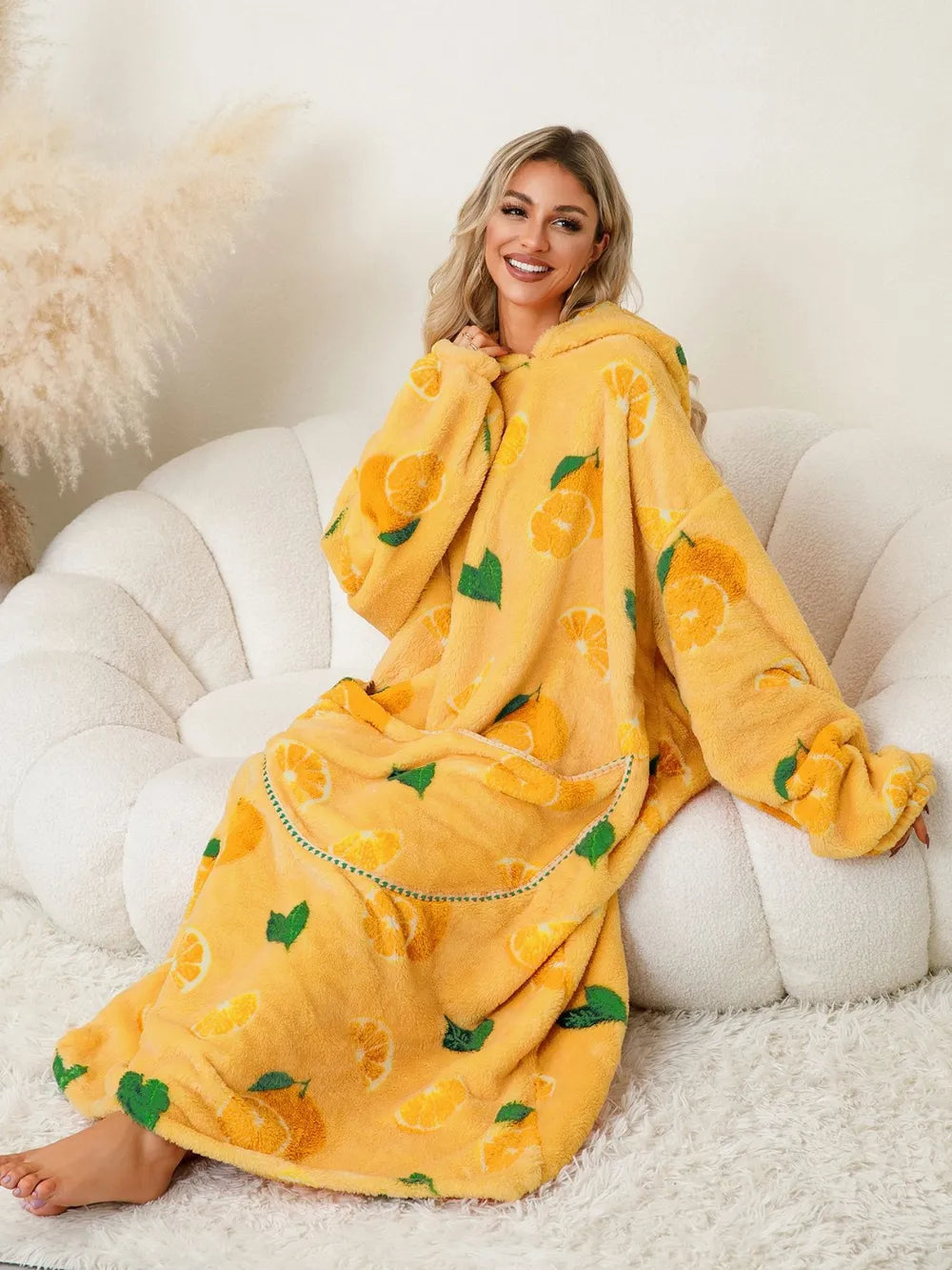 Pocketed Long Sleeve Hooded Lounge Dress