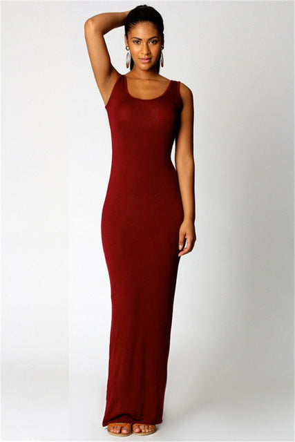 Robe simple, élégante et sexy pour femmes, col rond, sans manches, slim, maxi, très extensible, débardeur, printemps-été, robe longue fine