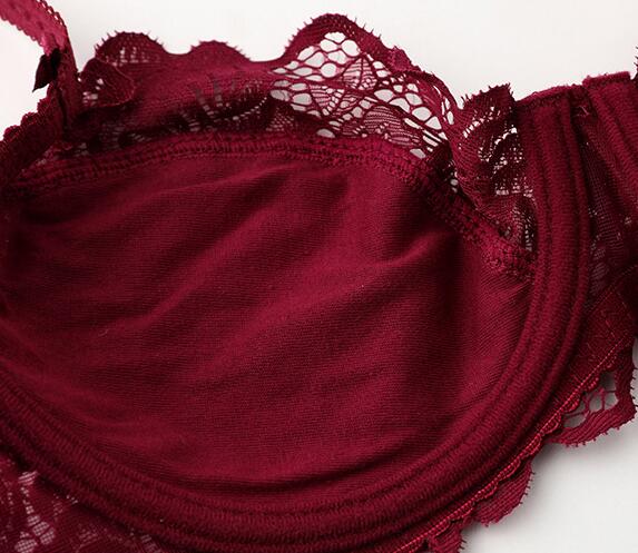 Ensemble de soutien-gorge sexy ultra-fin, grande taille, bonnet C et D, transparent, en dentelle brodée, gris