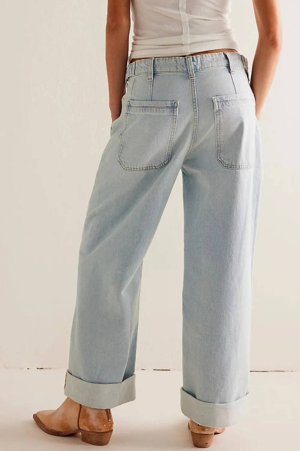 Pantalon Jean large délavé avec poches