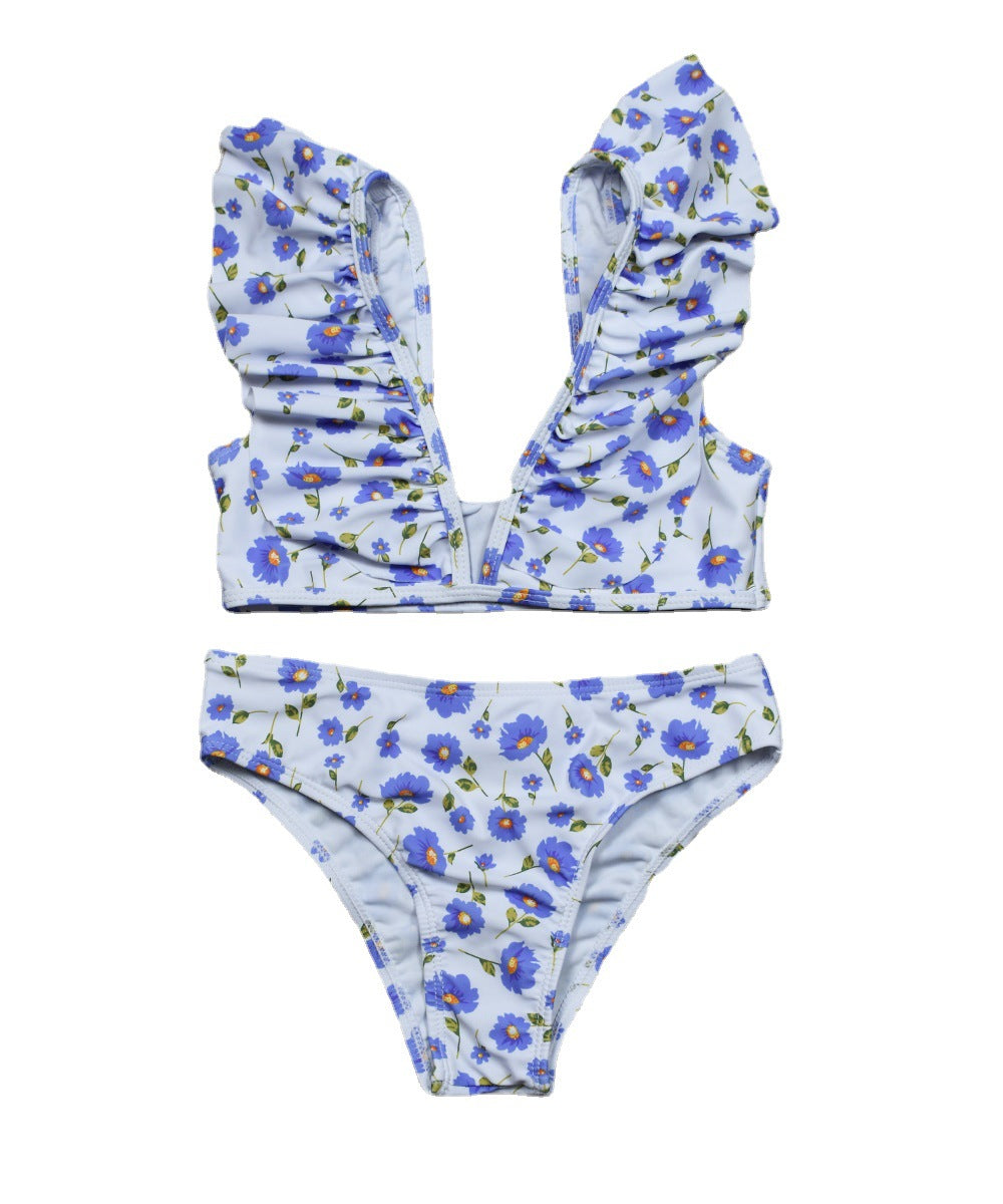 Maillot de bain filles bikini floral mignon petit frais dos nu