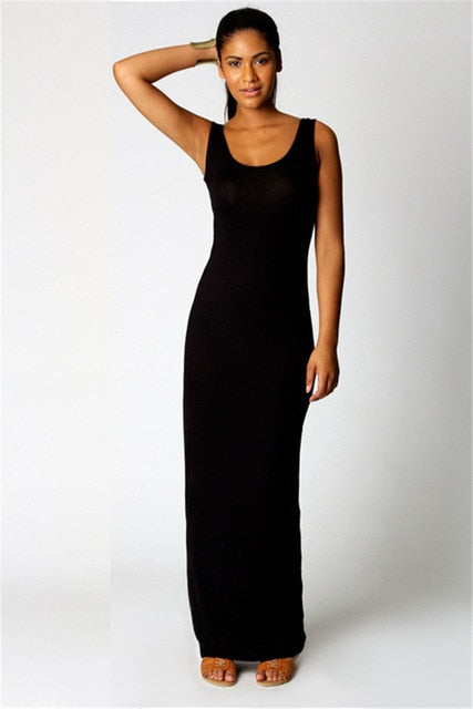 Robe simple, élégante et sexy pour femmes, col rond, sans manches, slim, maxi, très extensible, débardeur, printemps-été, robe longue fine