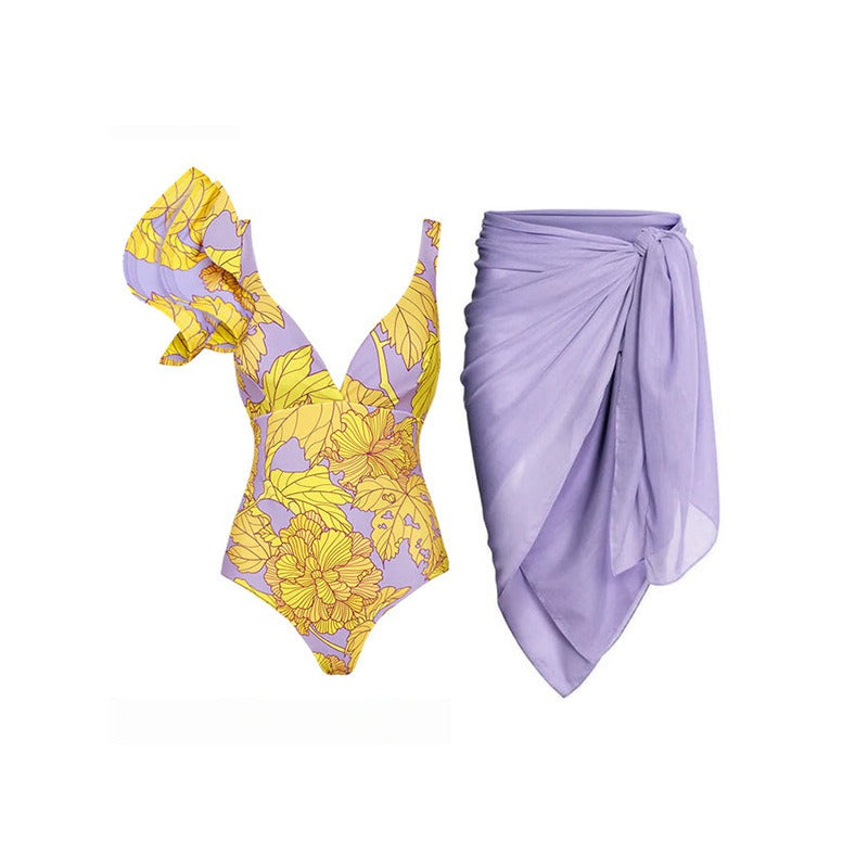 Maillot de bain une pièce sexy pour femme, ensemble de plage, imprimé rétro à volants