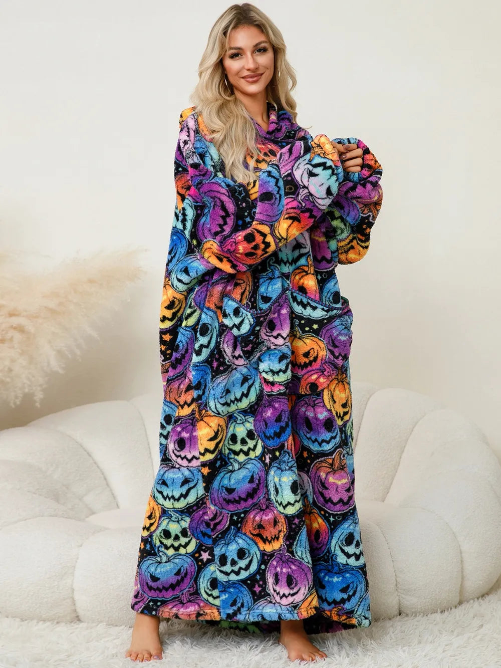 Pocketed Long Sleeve Hooded Lounge Dress