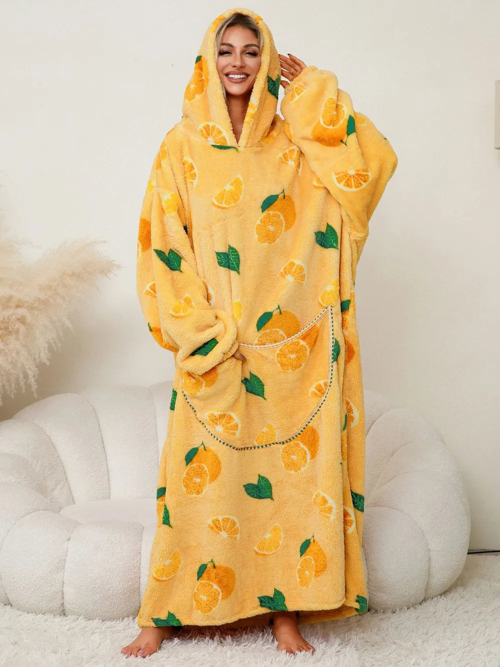Pocketed Long Sleeve Hooded Lounge Dress