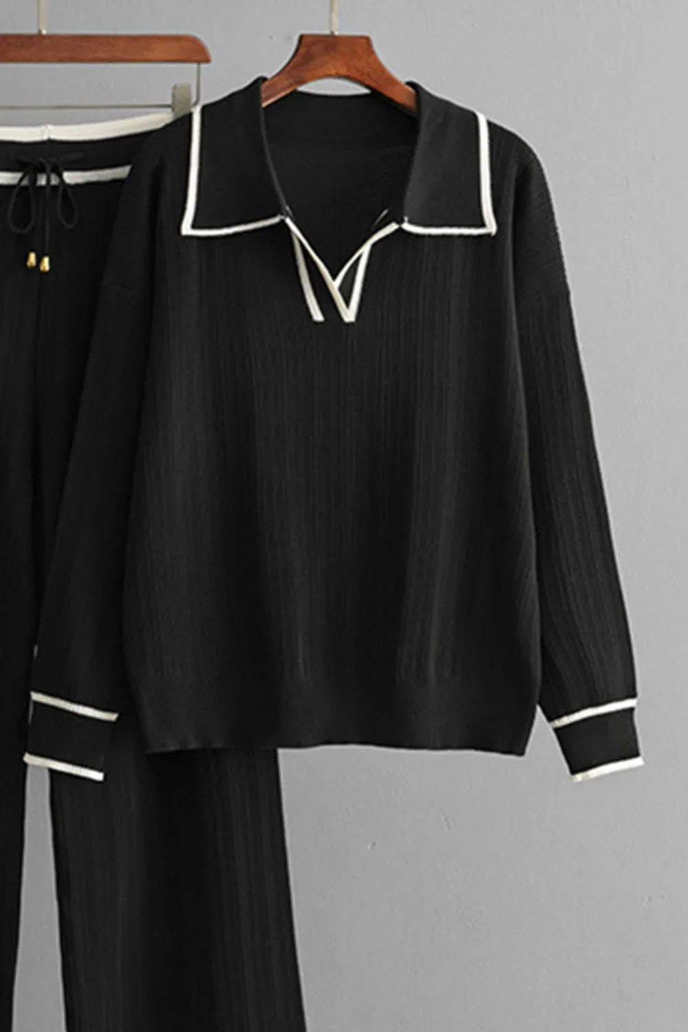 Ensemble pull-over à col Johnny et pantalon à cordon de serrage