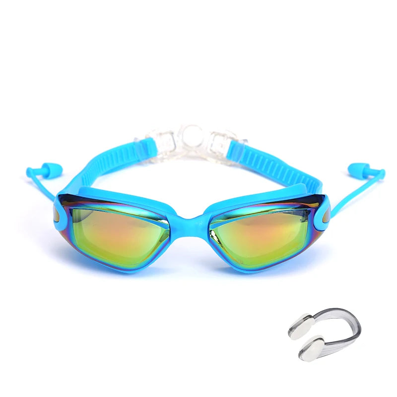 Lunettes de natation professionnelles avec bouchons d'oreilles, pince-nez, galvanoplastie, silicone étanche, pour adultes