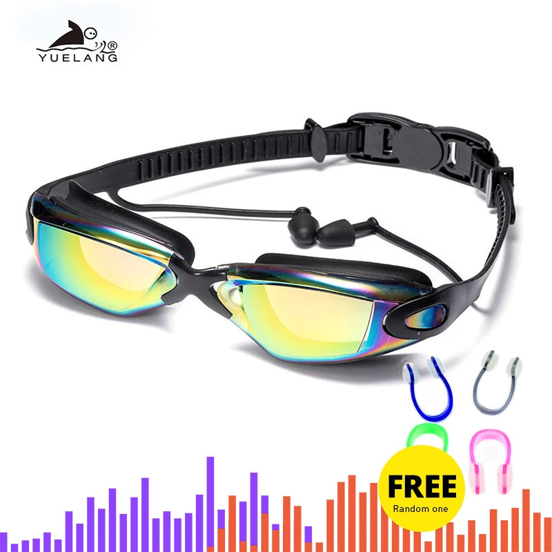 Lunettes de natation professionnelles avec bouchons d'oreilles, pince-nez, galvanoplastie, silicone étanche, pour adultes