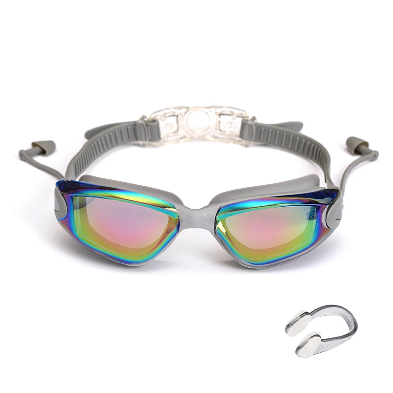 Lunettes de natation professionnelles avec bouchons d'oreilles, pince-nez, galvanoplastie, silicone étanche, pour adultes
