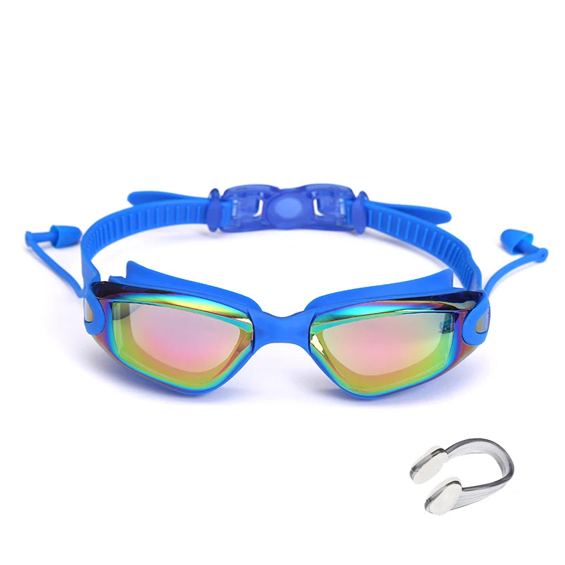Lunettes de natation professionnelles avec bouchons d'oreilles, pince-nez, galvanoplastie, silicone étanche, pour adultes