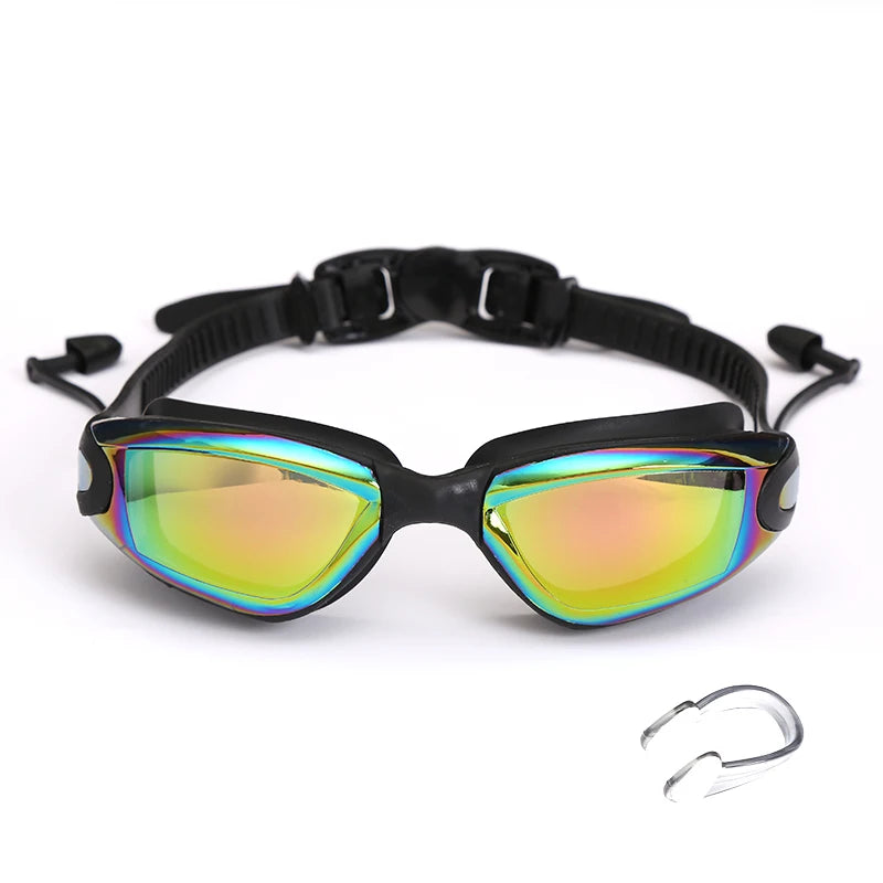 Lunettes de natation professionnelles avec bouchons d'oreilles, pince-nez, galvanoplastie, silicone étanche, pour adultes